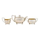 A George III silver three piece tea set, comprising; a teapot,