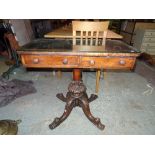 A Victorian mahogany two drawer side table, on carved turned column, 86cm wide x 76cm high.