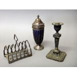 Silver and silver mounted wares, comprising; a late Victorian seven bar toastrack,