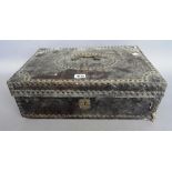 An 18th century and later rectangular lift top box with studded leather veneer,