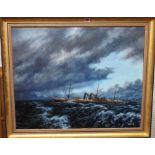 A group of four, including; Peter Gibson, A Steam Ship in a Squall, oil on canvas,