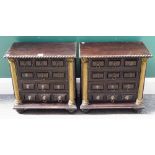 A pair of 17th century style North Italian miniature chests each of four long drawers flanked by