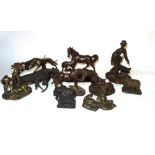 Collectables, a group of 20th century faux bronze sculptures, mainly animals.