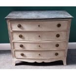 A painted bowfront chest of drawers,