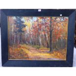 Follower of Stanislav Yulianovich Zhukovsky, Autumnal woodland scene, oil on canvas,