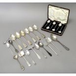 Silver flatware, comprising; a set of six Victorian fiddle pattern teaspoons, London 1881,