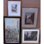 A group of four 19th century watercolours, including town scenes,