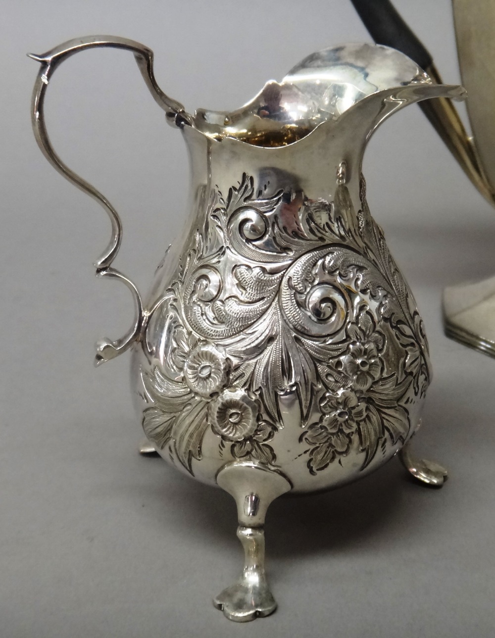 Silver, comprising; an octagonal baluster shaped small coffee pot, with a black composition handle, - Image 3 of 3