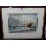 Follower of Copley Fielding, Shipping in choppy waters, watercolour, bears a signature, 23cm x 37cm.