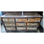 A 17th century Italian ivory inlaid rosewood table cabinet, with three short and three long drawers,