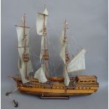 A scratch built wooden model boat, 20th century,