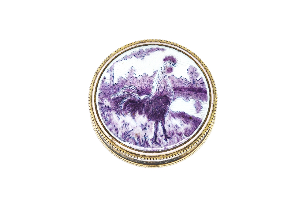 A silver gilt and lilac coloured enamel circular box,