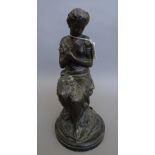 Jean Jules Salmson (French 1823-1902), bronze figure 'Pandora', seated, holding a dove, signed 'J.