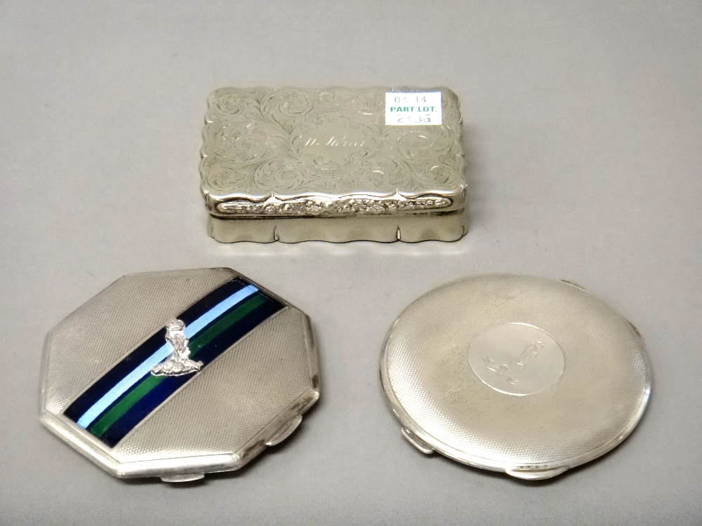 A lady's silver octagonal powder compact, enamelled with the crest of The Royal Corps of Signals,
