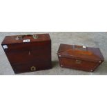 An early 19th century mahogany apothecary box, (lacking interior), 25cm wide x 23cm high x 9cm deep,