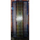 A pair of Circa 1900 blue and frosted glass panels and a red and green rectangular panel,