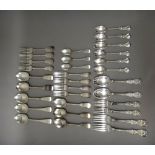 Silver table flatware, comprising; three Old English pattern tablespoons, London 1835,