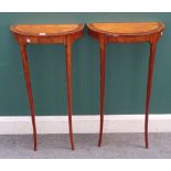 A pair of late 18th/ early 19th century Continental satinwood and fruitwood demi-lune console