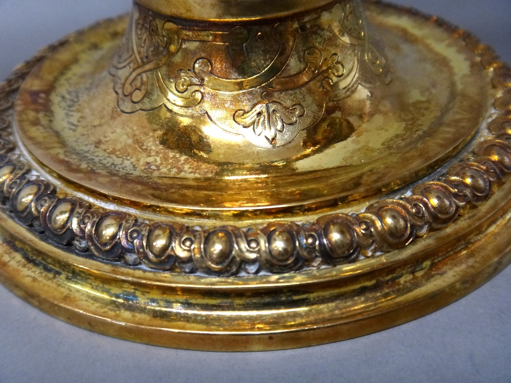 A French silver gilt three light table candelabrum, - Image 2 of 4