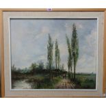 Continental School (20th century), Figures on a country track, oil on board, indistinctly signed,