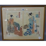 Utagawa Kunisada (1786-1865): a diptych of two women, signed, overall size 36.5cm. by 49cm.