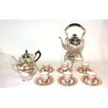 An Ainsley six piece silver mounted coffee set and a silver plated tea set, (qty).