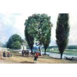 Attributed to John Joseph Cotman (1814-1878), View along the riverbank, watercolour,