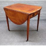 A George III mahogany Pembroke table with bow end drawer on tapering square supports,