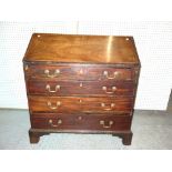 A George III mahogany bureau with fitted oak interior on bracket feet, 91cm wide x 99cm high.