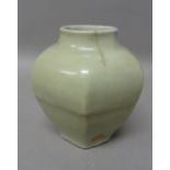 A Chinese porcelain jarlet, of hexagonal form, covered in a celadon glaze,