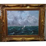 Henri del Tombe (20th century), Sailing boats in heavy seas, oil on canvas, signed, 38cm x 48cm.
