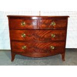 A 19th century mahogany bowfront chest of two short and two long drawers on downswept supports,