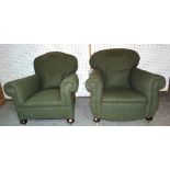 A pair of early 20th century mahogany framed armchairs with tweed upholstery, (2).