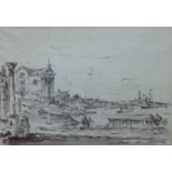 Manner of Francesco Guardi, Views of Venice, a pair, pen, ink and wash, each 21.