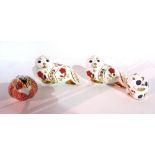 A group of four Royal Crown Derby Imari pattern animal paperweights.
