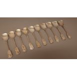 Ten plated fiddle, thread and shell pattern preserve spoons,