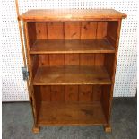 An early 20th century pine three tier open bookcase, 75cm wide x 106cm high.