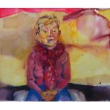 Michael Ajerman (b.1977), My mom in her handmade scarf 2005, watercolour, 45cm x 54.5cm.