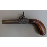 A 54 bore percussion side-by-side double barrelled pocket pistol, unsigned,