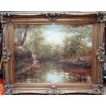 Continental School (late 20th century), Wooded river scenes, a pair, oil on canvas,