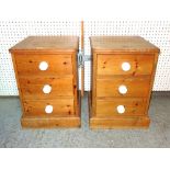 A pair of Louis XVI style mahogany bedside tables with three drawers and galleried top,