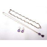 A pair of 18ct gold and amethyst single stone pendant earrings,