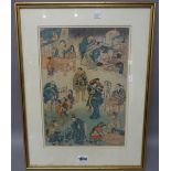 Ando Hiroshige (1797-1858); a woodblock print, market scene, signed, 34.5cm. by 24.5cm.