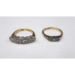 An 18ct gold and diamond set five stone ring, mounted with a row of circular cut diamonds,