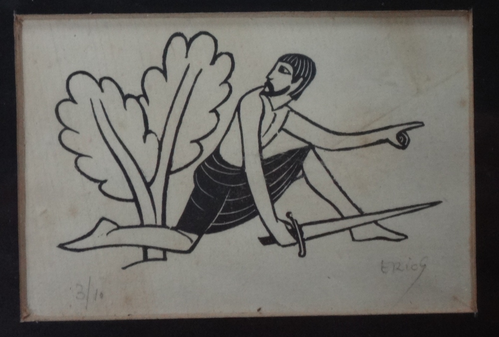 Eric Gill (1882-1940), Man with sword, woodcut, signed nd numbered 3/10, 5cm x 7.5cm. - Image 2 of 3