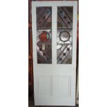 A white door with stained glass window, circa 1900, 86cm wide x 207cm tall,