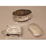 Silver and silver mounted wares, comprising; a Victorian rectangular matchbox slide,