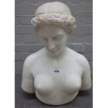 A Victorian style white marble bust of a classical female, modern, unsigned, 52cm high.