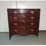 A 19th century mahogany chest with four long graduated drawers on splayed bracket feet,