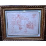 French School, A print of a 17th century sanguine chalk drawing of a Classical scene, 27cm x 37.5cm.